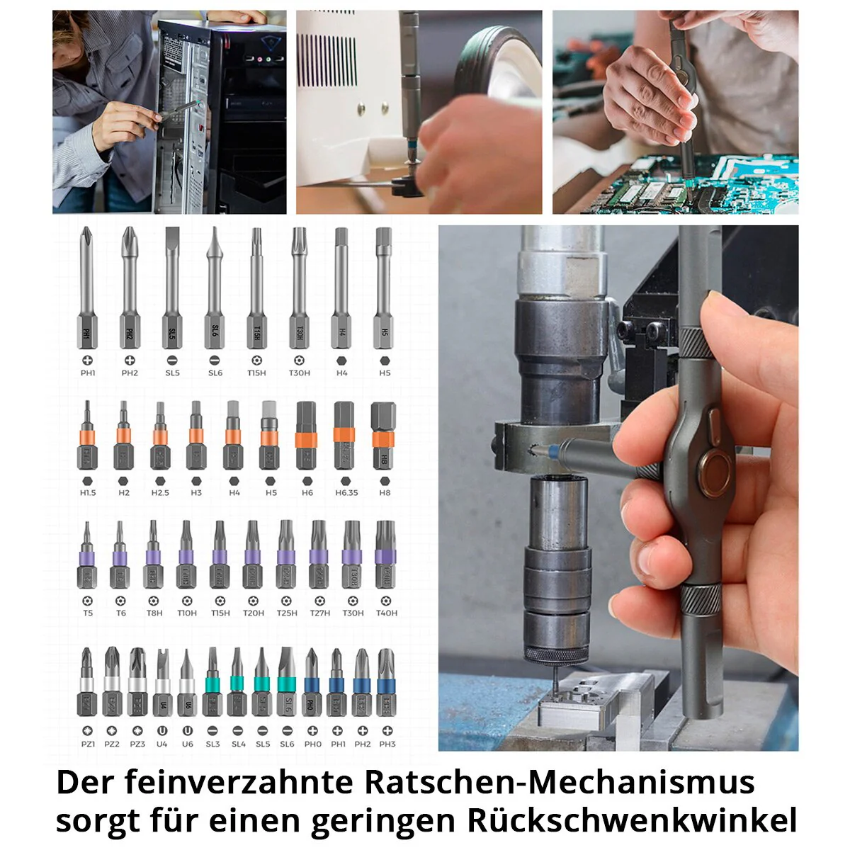 STAHLWERK Ratschen-Schraubendreher-Bit-Set RBS-42 ST 42-teilig Ratsche | Ratschenschlüssel | Steckschlüssel | Ratschen-Schraubenzieher mit T-Griff und umfangreichem Bit-Satz - Image 5