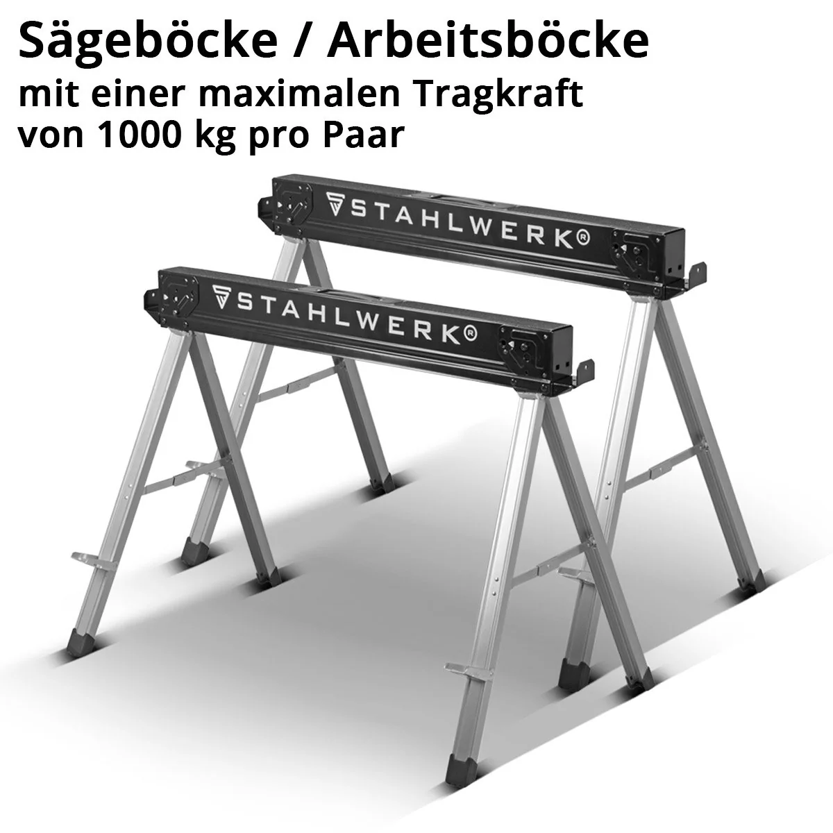 STAHLWERK Sägebock SB-757 ST im 2er Set pulverbeschichteter Metall-Arbeitsbock | Universal-Klappbock | Gerüstbock mit einer maximalen Tragkraft von 500 kg und seitlicher Halterung - Image 10