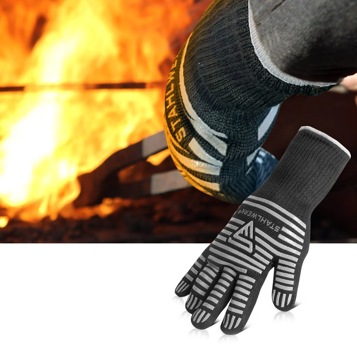 STAHLWERK Hitzebeständige Handschuhe bis 800°C EN 407:2004 Feuerfeste Hitzeschutzhandschuhe | Thermohandschuhe | Arbeitshandschuhe aus robustem ARAMID-Gewebe - Image 6