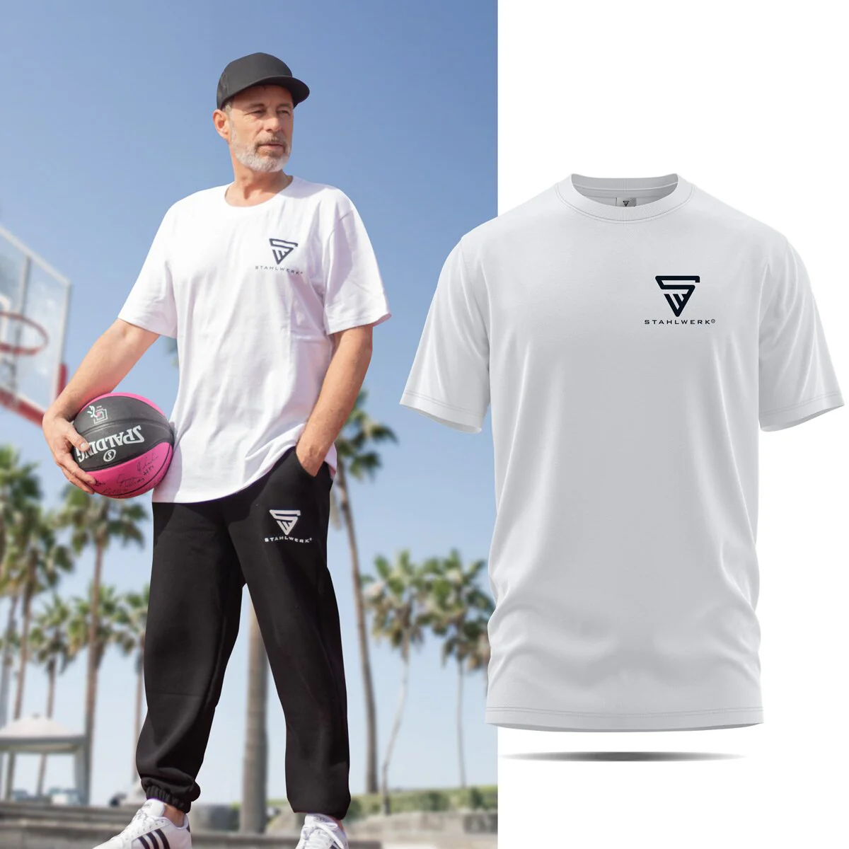 STAHLWERK T-Shirt Größe M Kurzarm-Hemd mit Logo-Print aus 100% Baumwolle