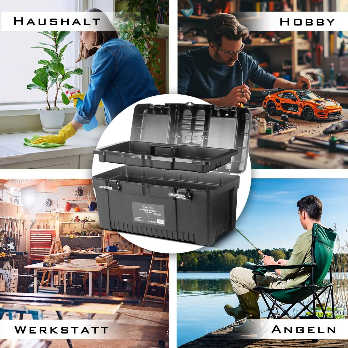 STAHLWERK Toolbox Set mit 4 leeren Werkzeugkisten | Werkzeugbox | Werkzeugkoffer | Werkzeugkasten | Werkzeug-Organizer | 4 in 1 Modul-System mit integrierten Sortimentsboxen - Image 14