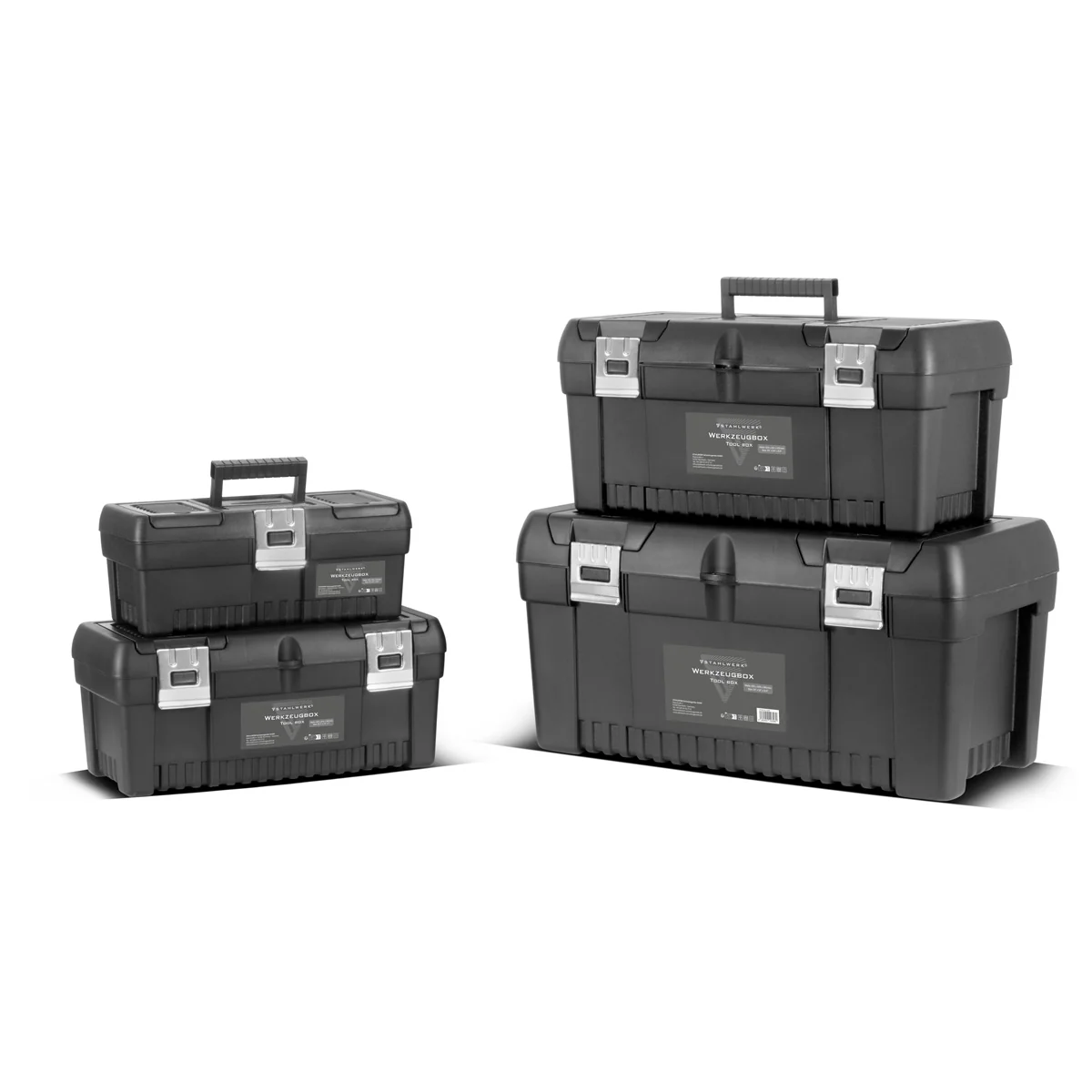 STAHLWERK Toolbox Set mit 4 leeren Werkzeugkisten | Werkzeugbox | Werkzeugkoffer | Werkzeugkasten | Werkzeug-Organizer | 4 in 1 Modul-System mit integrierten Sortimentsboxen - Image 3