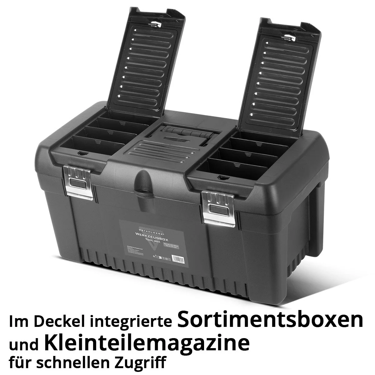 STAHLWERK Toolbox Set mit 4 leeren Werkzeugkisten | Werkzeugbox | Werkzeugkoffer | Werkzeugkasten | Werkzeug-Organizer | 4 in 1 Modul-System mit integrierten Sortimentsboxen - Image 5