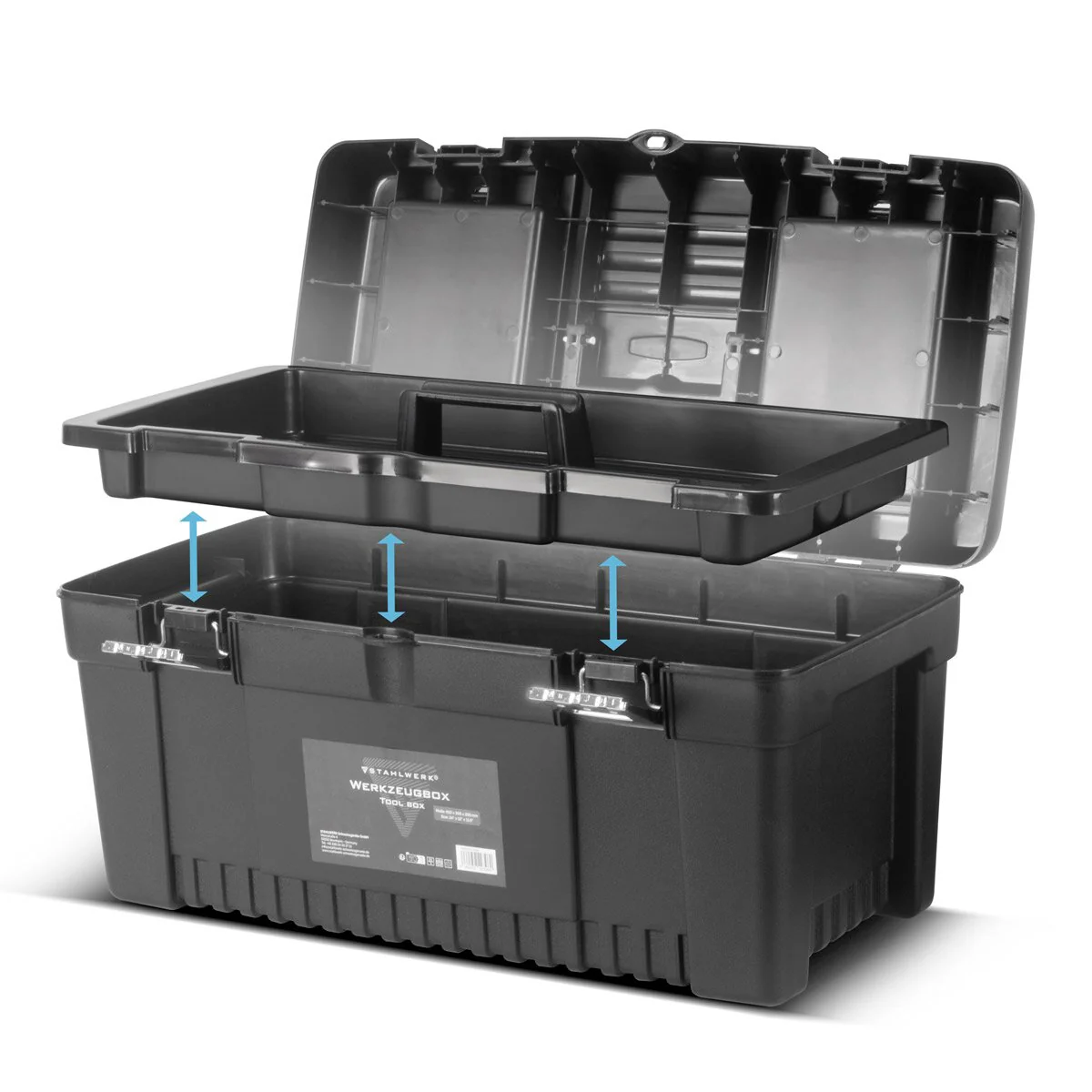 STAHLWERK Toolbox Set mit 4 leeren Werkzeugkisten | Werkzeugbox | Werkzeugkoffer | Werkzeugkasten | Werkzeug-Organizer | 4 in 1 Modul-System mit integrierten Sortimentsboxen - Image 7