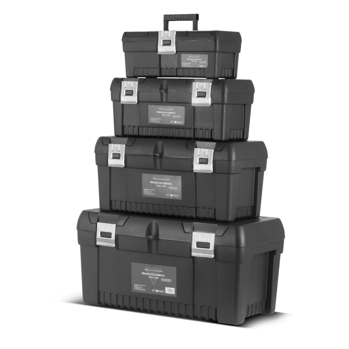 STAHLWERK Toolbox Set mit 4 leeren Werkzeugkisten | Werkzeugbox | Werkzeugkoffer | Werkzeugkasten | Werkzeug-Organizer | 4 in 1 Modul-System mit integrierten Sortimentsboxen - Image 8