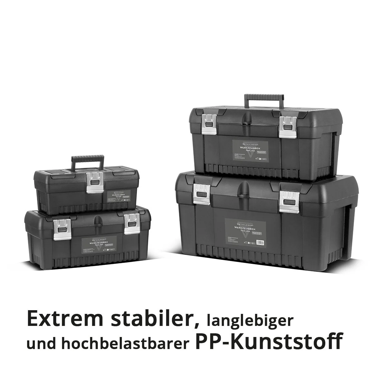 STAHLWERK Toolbox Set mit 4 leeren Werkzeugkisten | Werkzeugbox | Werkzeugkoffer | Werkzeugkasten | Werkzeug-Organizer | 4 in 1 Modul-System mit integrierten Sortimentsboxen - Image 9