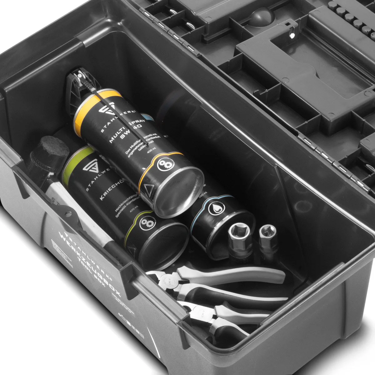 STAHLWERK Toolbox Set mit 5 leeren Werkzeugkisten | Werkzeugbox | Werkzeugkoffer | Werkzeugkasten | Werkzeug-Organizer | 5 in 1 Modul-System mit integrierten Sortimentsboxen - Image 10