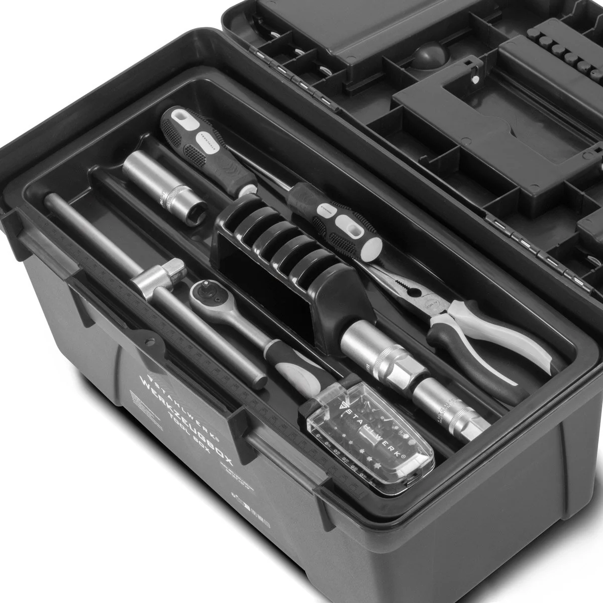 STAHLWERK Toolbox Set mit 5 leeren Werkzeugkisten | Werkzeugbox | Werkzeugkoffer | Werkzeugkasten | Werkzeug-Organizer | 5 in 1 Modul-System mit integrierten Sortimentsboxen - Image 11