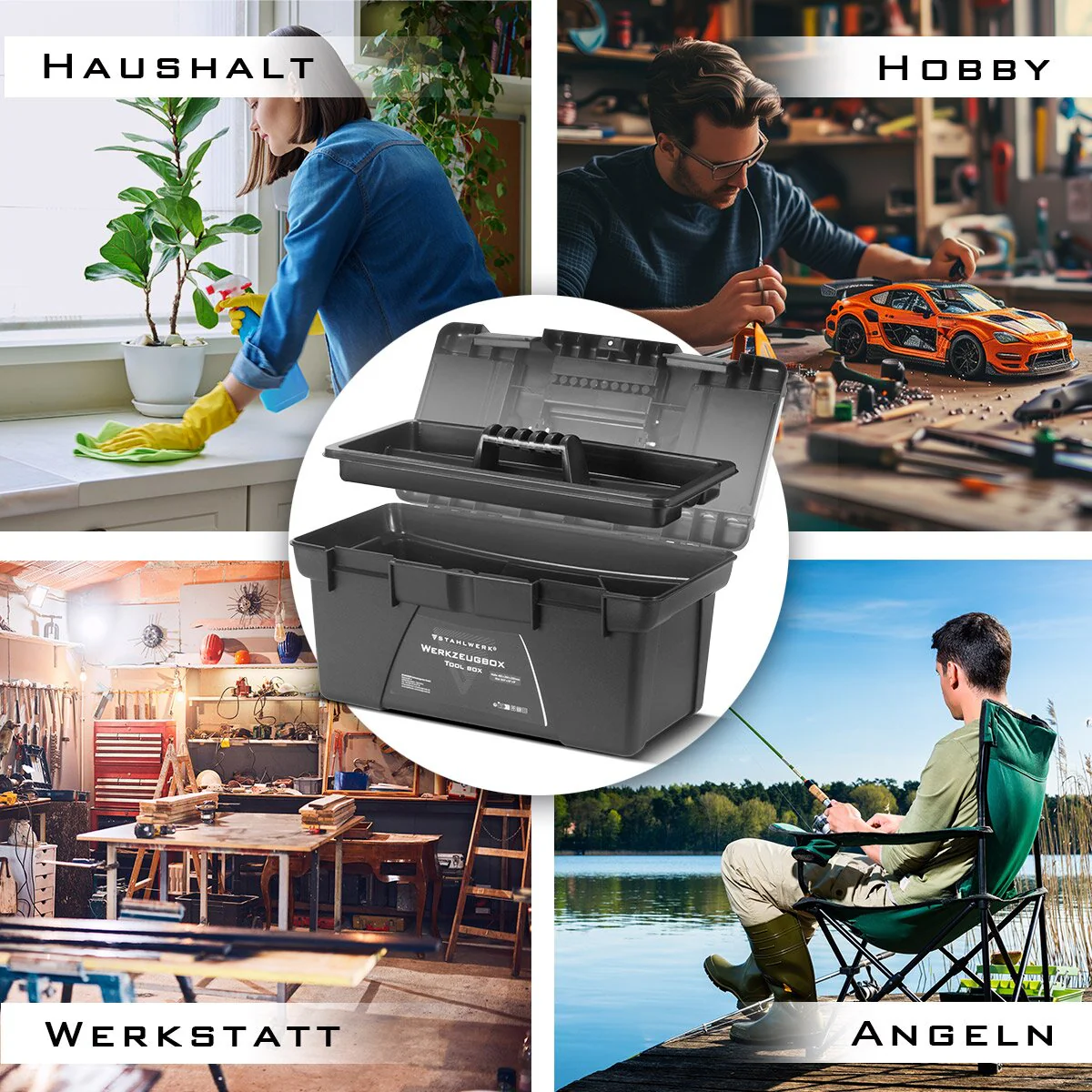 STAHLWERK Toolbox Set mit 5 leeren Werkzeugkisten | Werkzeugbox | Werkzeugkoffer | Werkzeugkasten | Werkzeug-Organizer | 5 in 1 Modul-System mit integrierten Sortimentsboxen - Image 13