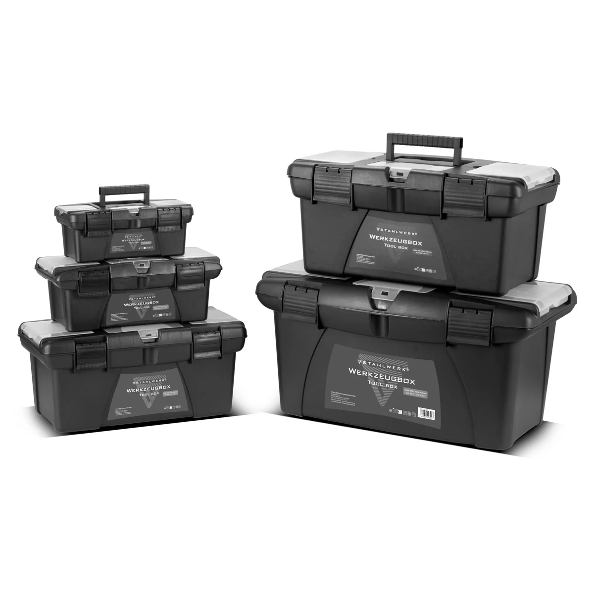 STAHLWERK Toolbox Set mit 5 leeren Werkzeugkisten | Werkzeugbox | Werkzeugkoffer | Werkzeugkasten | Werkzeug-Organizer | 5 in 1 Modul-System mit integrierten Sortimentsboxen - Image 3