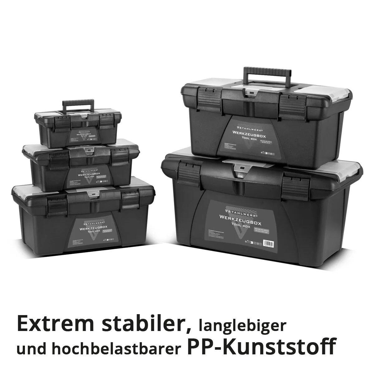 STAHLWERK Toolbox Set mit 5 leeren Werkzeugkisten | Werkzeugbox | Werkzeugkoffer | Werkzeugkasten | Werkzeug-Organizer | 5 in 1 Modul-System mit integrierten Sortimentsboxen - Image 4