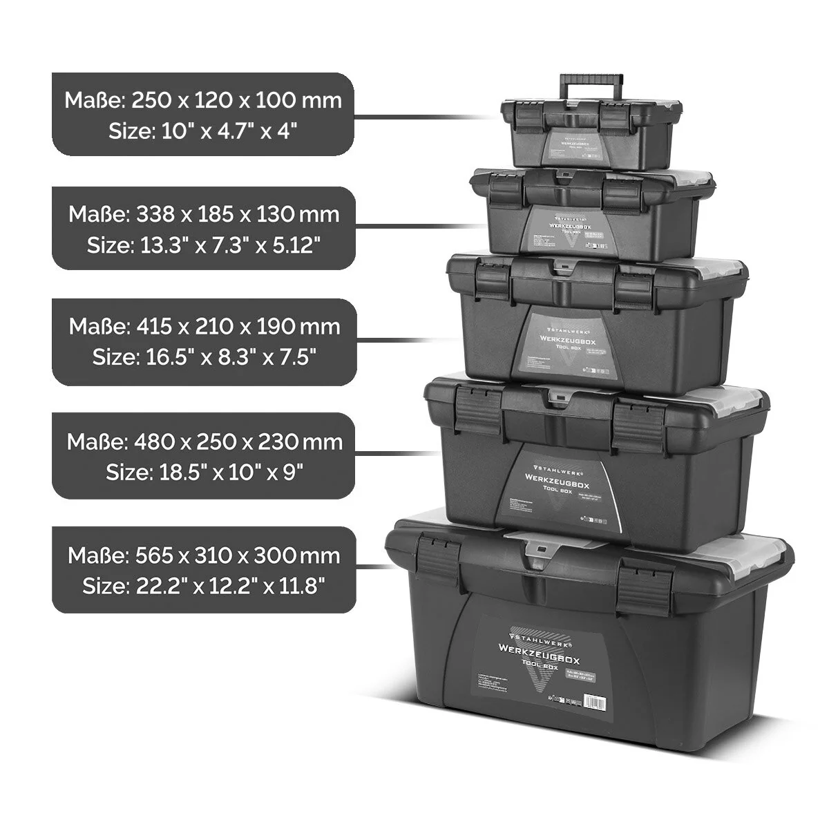 STAHLWERK Toolbox Set mit 5 leeren Werkzeugkisten | Werkzeugbox | Werkzeugkoffer | Werkzeugkasten | Werkzeug-Organizer | 5 in 1 Modul-System mit integrierten Sortimentsboxen - Image 7