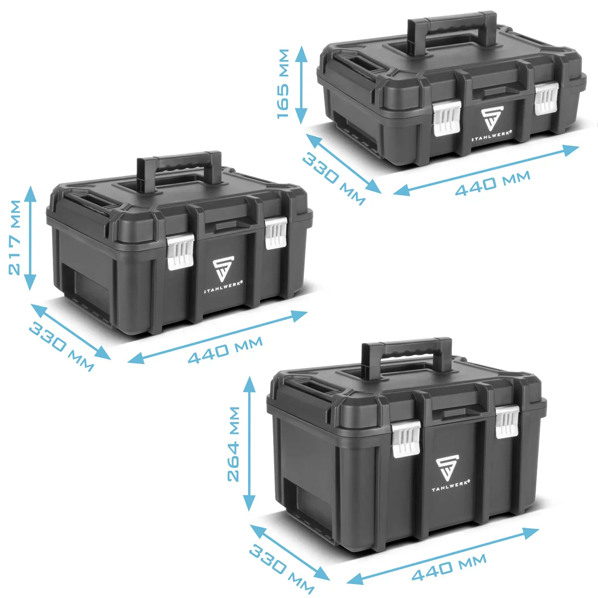 STAHLWERK Toolbox Set | Mobiler Werkzeug-Trolley und Organizer mit Teleskopgriff | Flexibles Modul-System mit Sortimentsboxen | 3 stapelbare Werkzeugkisten | Werkzeugboxen mit Kleinteil-Organizer - Image 10