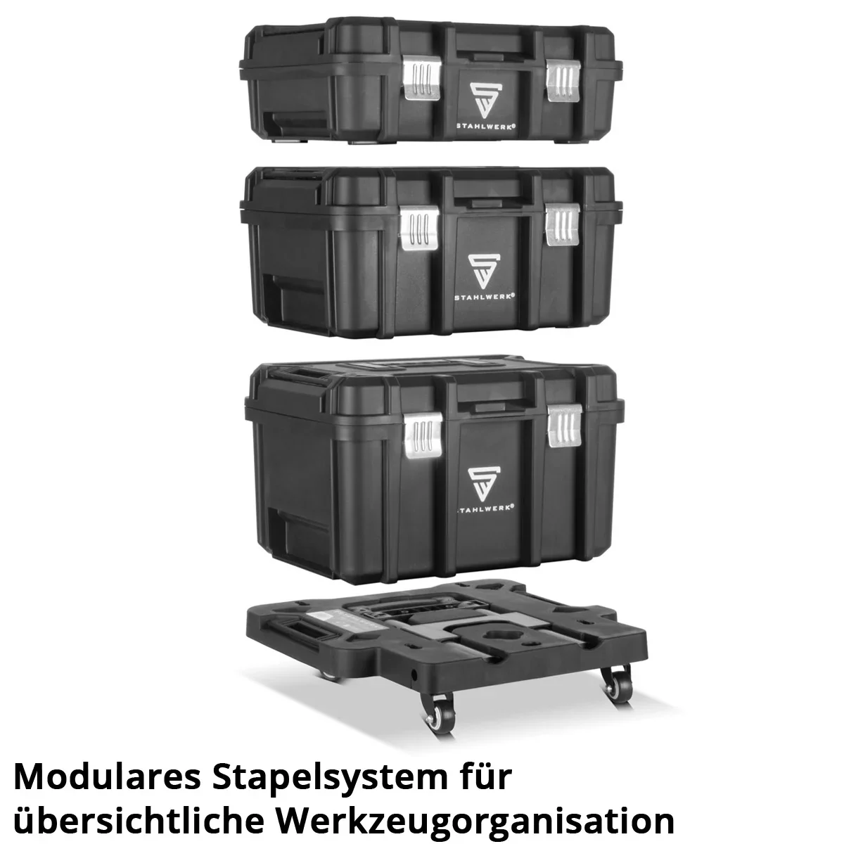 STAHLWERK Toolbox Set | Mobiler Werkzeug-Trolley und Organizer mit Teleskopgriff | Flexibles Modul-System mit Sortimentsboxen | 3 stapelbare Werkzeugkisten | Werkzeugboxen mit Kleinteil-Organizer - Image 2