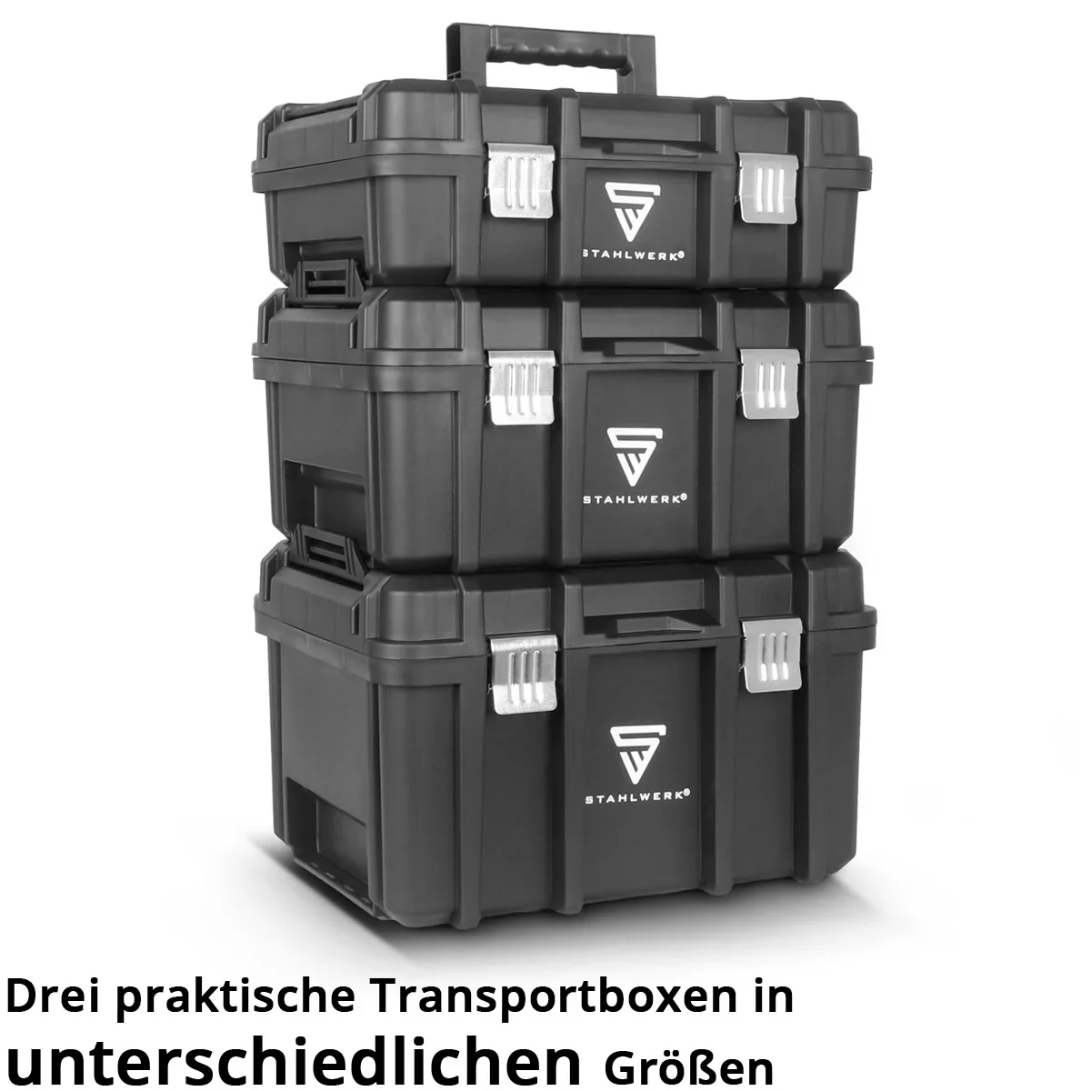STAHLWERK Toolbox Set | Mobiler Werkzeug-Trolley und Organizer mit Teleskopgriff | Flexibles Modul-System mit Sortimentsboxen | 3 stapelbare Werkzeugkisten | Werkzeugboxen mit Kleinteil-Organizer - Image 4