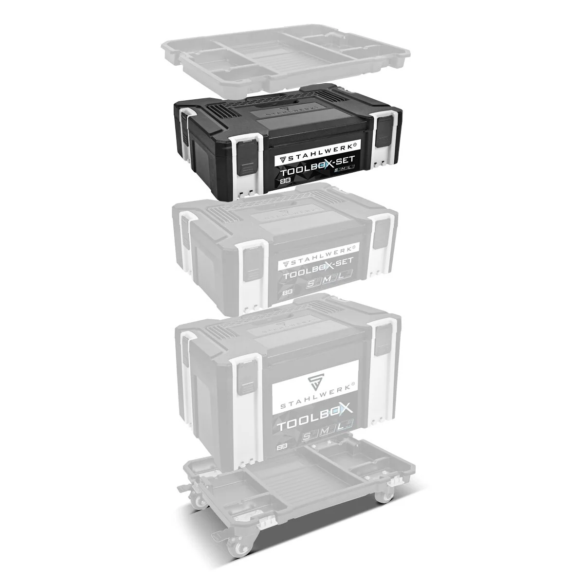 STAHLWERK Universal Toolbox mit Innenfach Größe S 443 x 310 x 128 mm stapelbare Systembox | Werkzeugkiste | Werkzeug-Organizer im Modul-System aus hochbelastbarem ABS-Kunststoff mit Tragegriff - Image 5