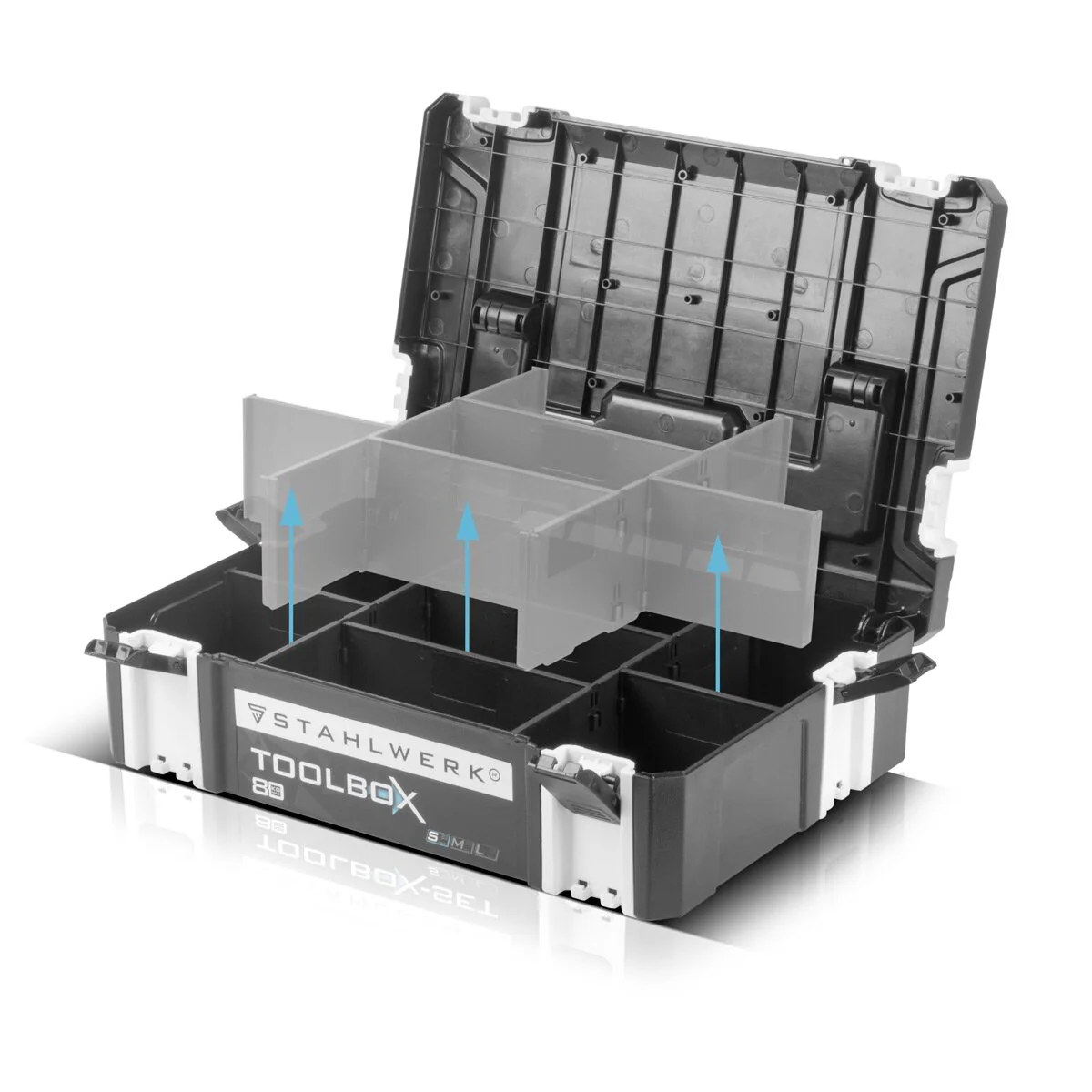 STAHLWERK Universal Toolbox mit Innenfach Größe S 443 x 310 x 128 mm stapelbare Systembox | Werkzeugkiste | Werkzeug-Organizer im Modul-System aus hochbelastbarem ABS-Kunststoff mit Tragegriff - Image 7