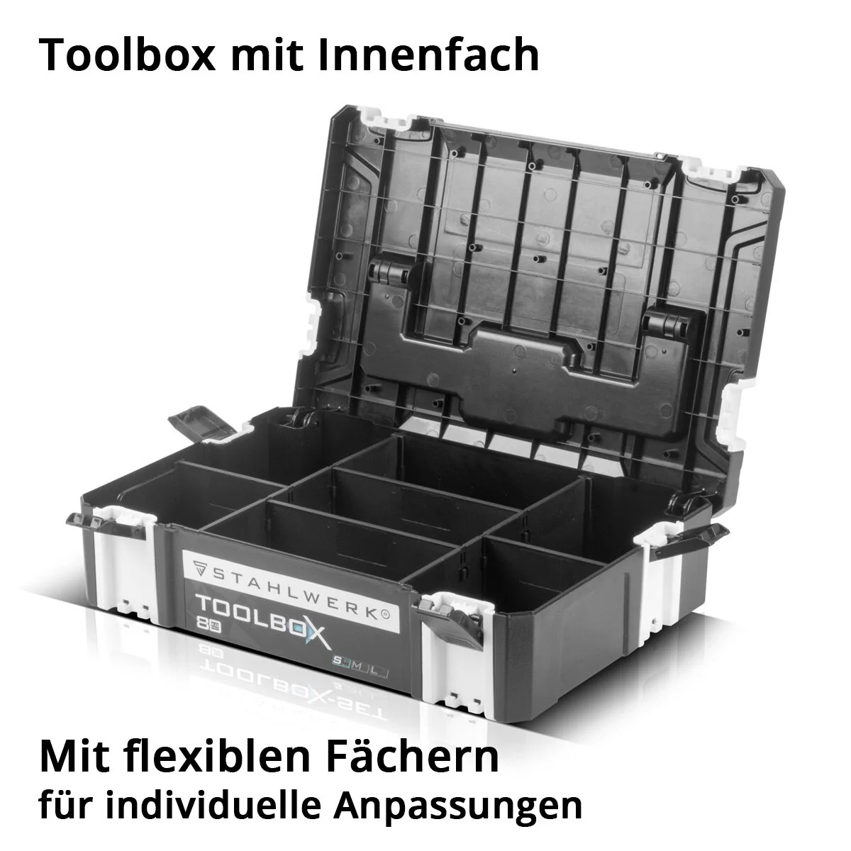STAHLWERK Universal Toolbox mit Innenfach Größe S 443 x 310 x 128 mm stapelbare Systembox | Werkzeugkiste | Werkzeug-Organizer im Modul-System aus hochbelastbarem ABS-Kunststoff mit Tragegriff - Image 8