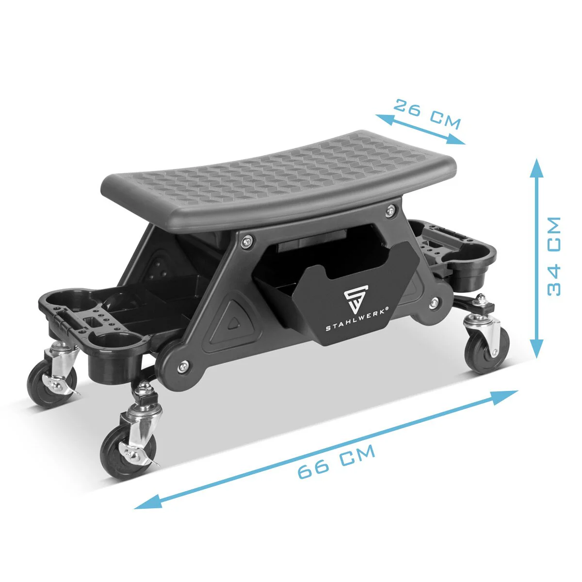 STAHLWERK Werkstatthocker WRS-185 mit 185 kg Tragkraft Werkstattsitz | Werkstattstuhl | Rollhocker | Werkstattrollsitz mit Schublade, Ablagefächern, Leichtlauf-Lenkrollen und Dosenhalter - Image 5