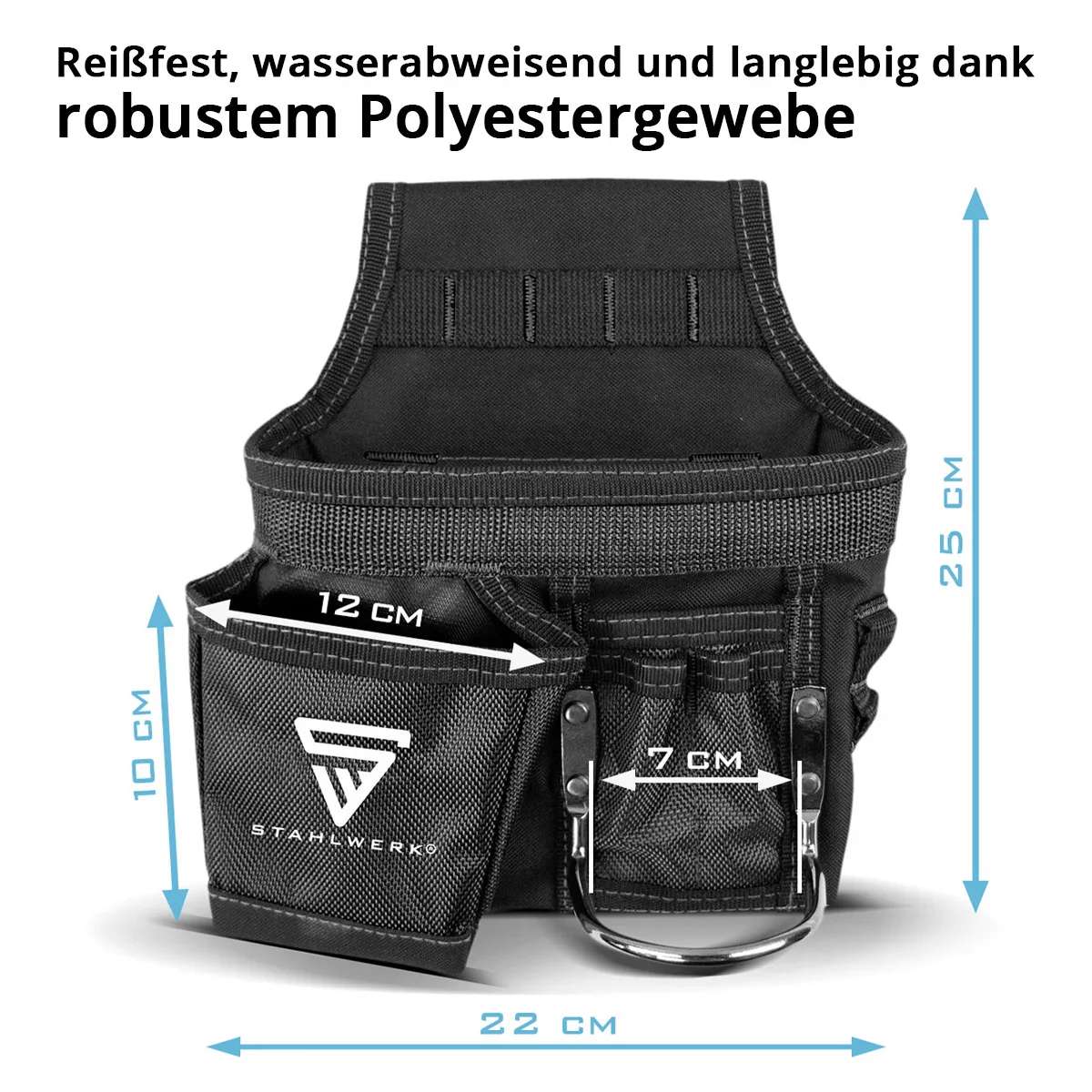STAHLWERK Werkzeuggürtel aus robustem Polyestergewebe | multifunktionale Werkzeug Gürteltasche mit großzügigem Stauraum, Hammerhalter, Maßbandhalter | Handwerkergürtel | Werkzeugtasche - Image 4
