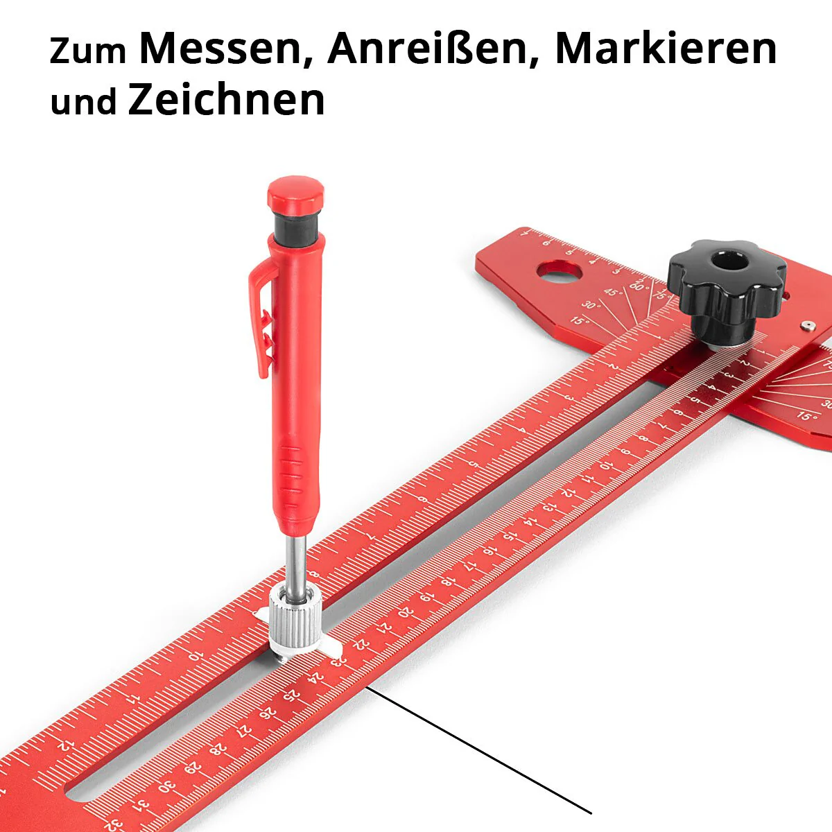 STAHLWERK Winkel-Anreißlineal aus Aluminium mit Anschlag und Markierungsstift Markierungslehre | Anreißlehre | Markierungslineal | Streichmaß zum Anreißen, Markieren und Zeichnen - Image 2