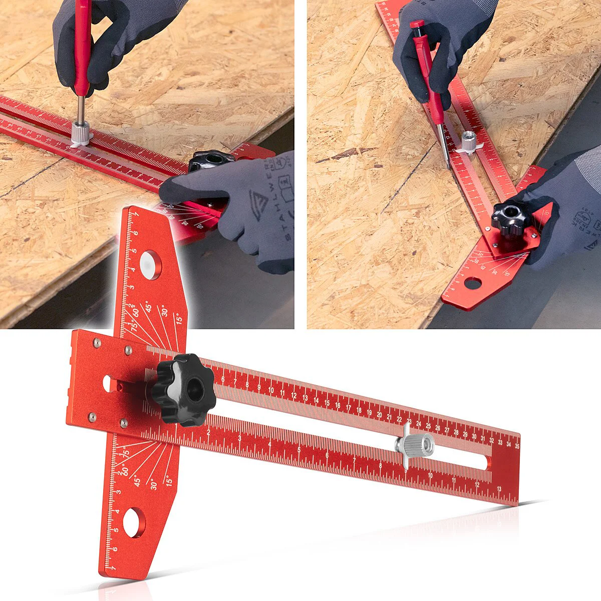 STAHLWERK Winkel-Anreißlineal aus Aluminium mit Anschlag und Markierungsstift Markierungslehre | Anreißlehre | Markierungslineal | Streichmaß zum Anreißen, Markieren und Zeichnen - Image 6